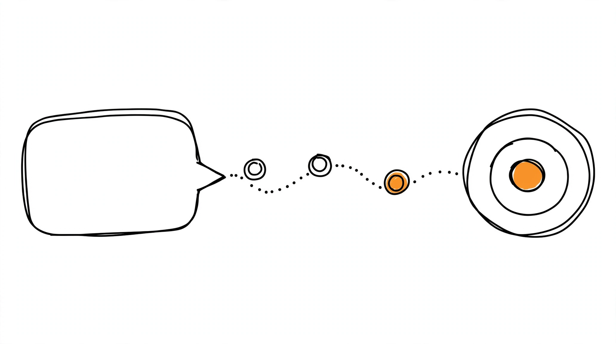 Hand-drawn chat window aiming at an orange target ring while coins line a dotted path, meaning ChatGPT Ads oCPC conversion bidding